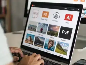 como-mejorar-la-velocidad-de-carga-de-tu-tienda-en-linea-con-tecnicas-avanzadas-de-optimizacion-de-imagenes-para-aumentar-ventas-y-rendimiento Pantalla de computadora mostrando imágenes optimizadas de productos de ecommerce en formatos WebP y AVIF, en un entorno de oficina moderno y despejado, con iconos de automatización y nube en el fondo desenfocado. El primer plano destaca la nitidez y textura de las imágenes comprimidas, simbolizando eficiencia y tecnología avanzada.